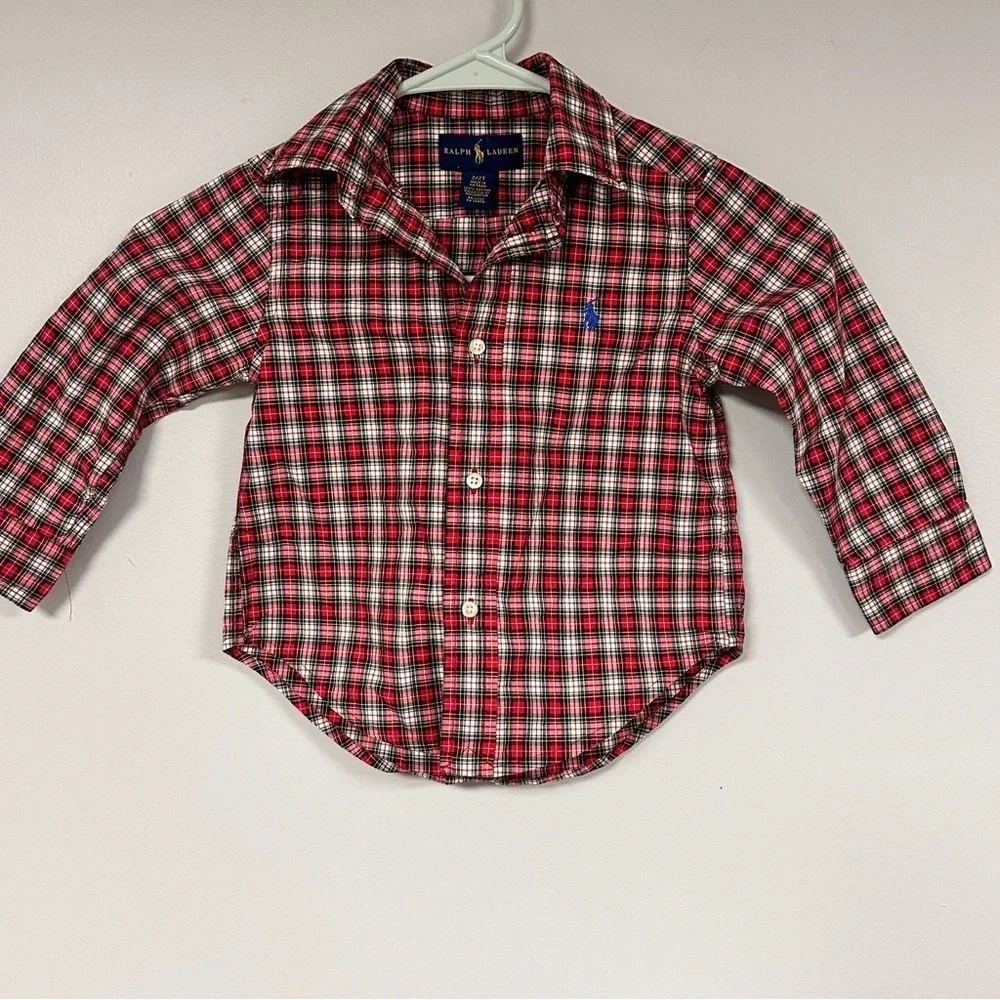 Ralph Lauren Kids Red Plaid Button Down, Long Sleeve Shirt, 2 / 2T  EUC!